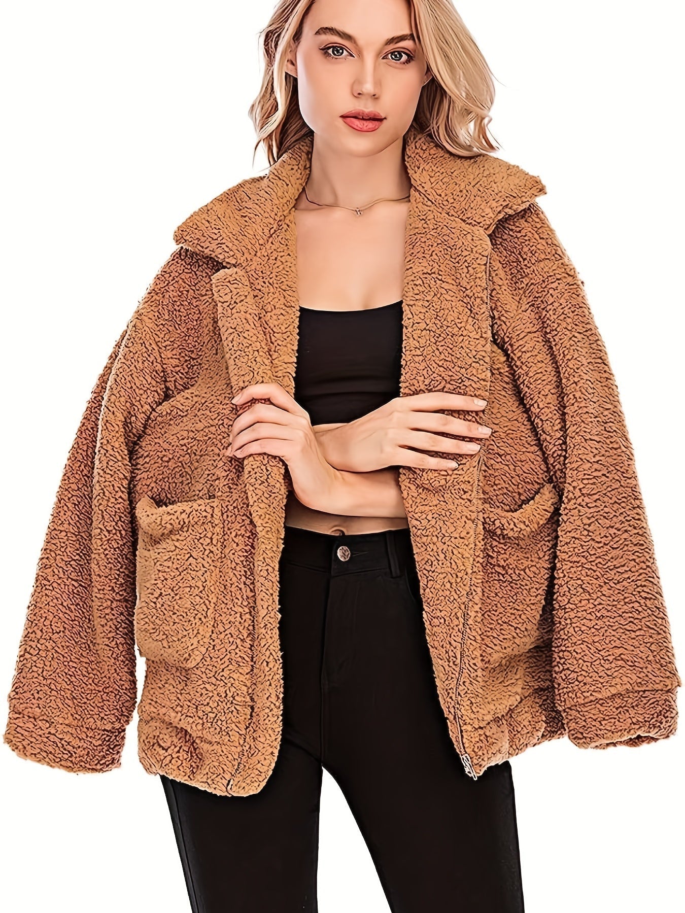 Yessenia - stylový plyšový kabát na zip