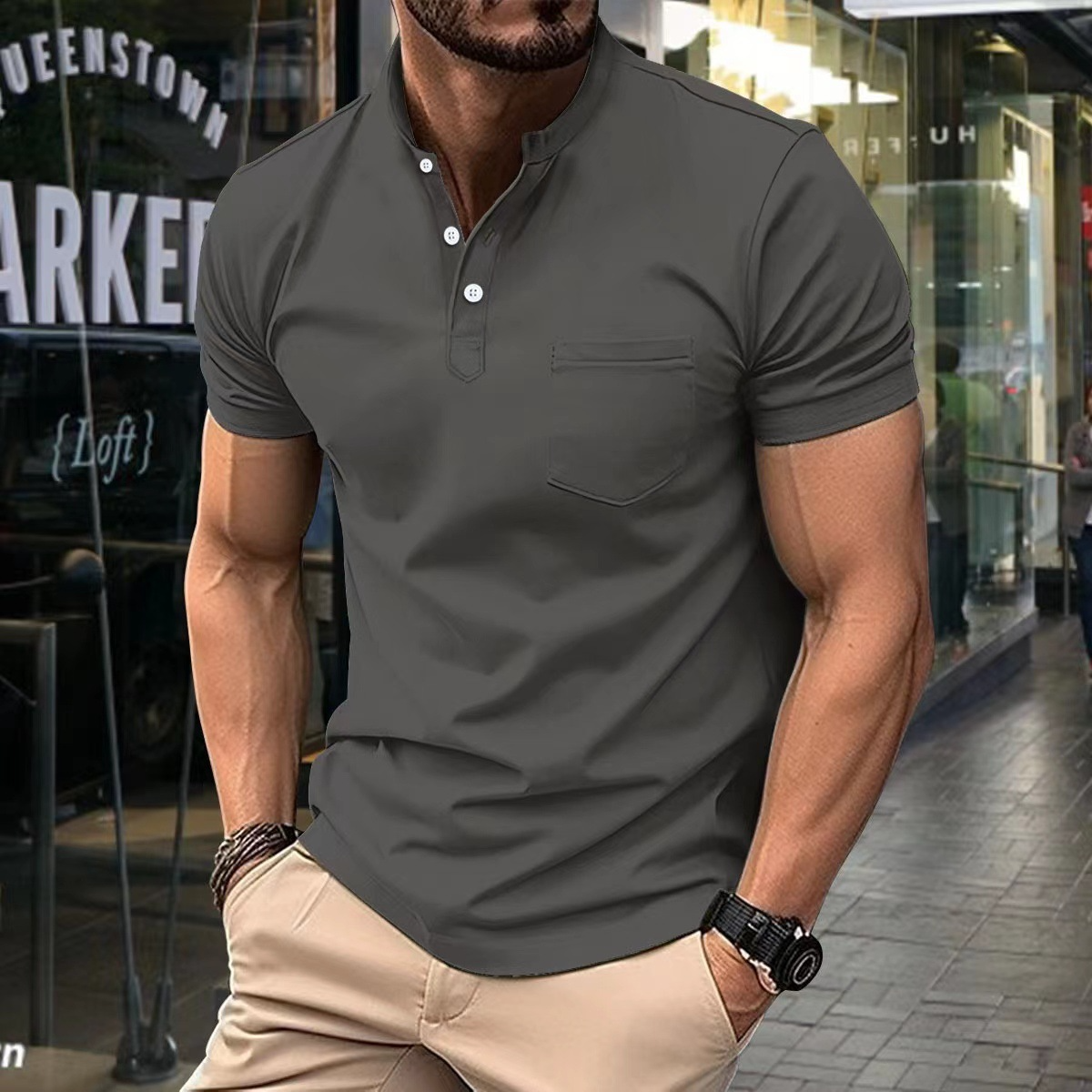 Elegantní pánská polokošile s půlkulatým límečkem