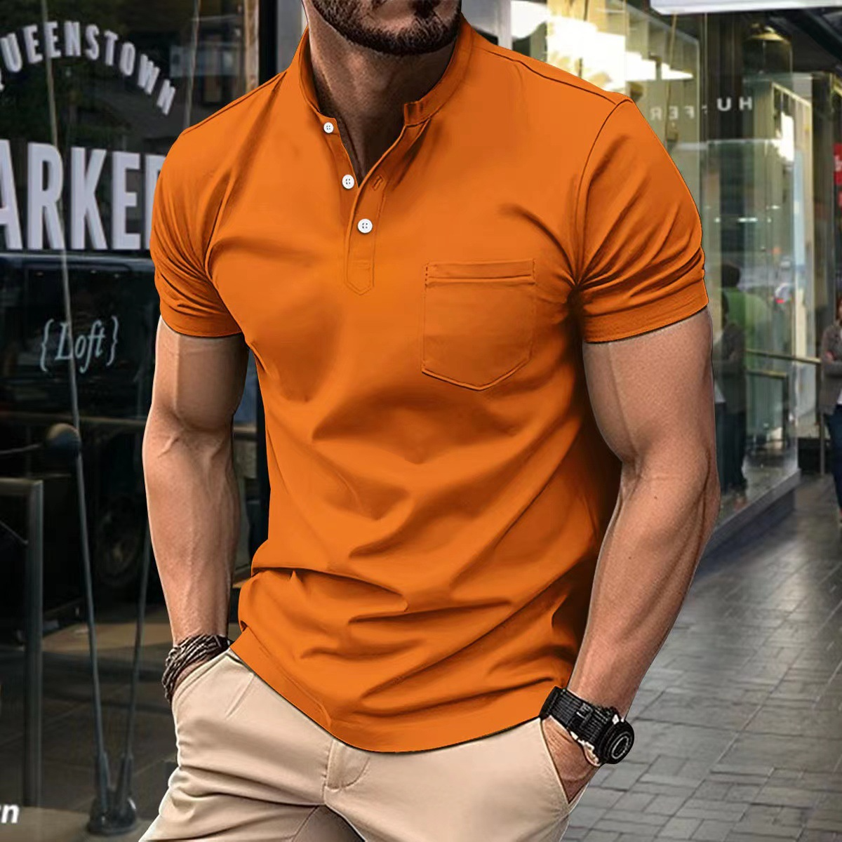 Elegantní pánská polokošile s půlkulatým límečkem