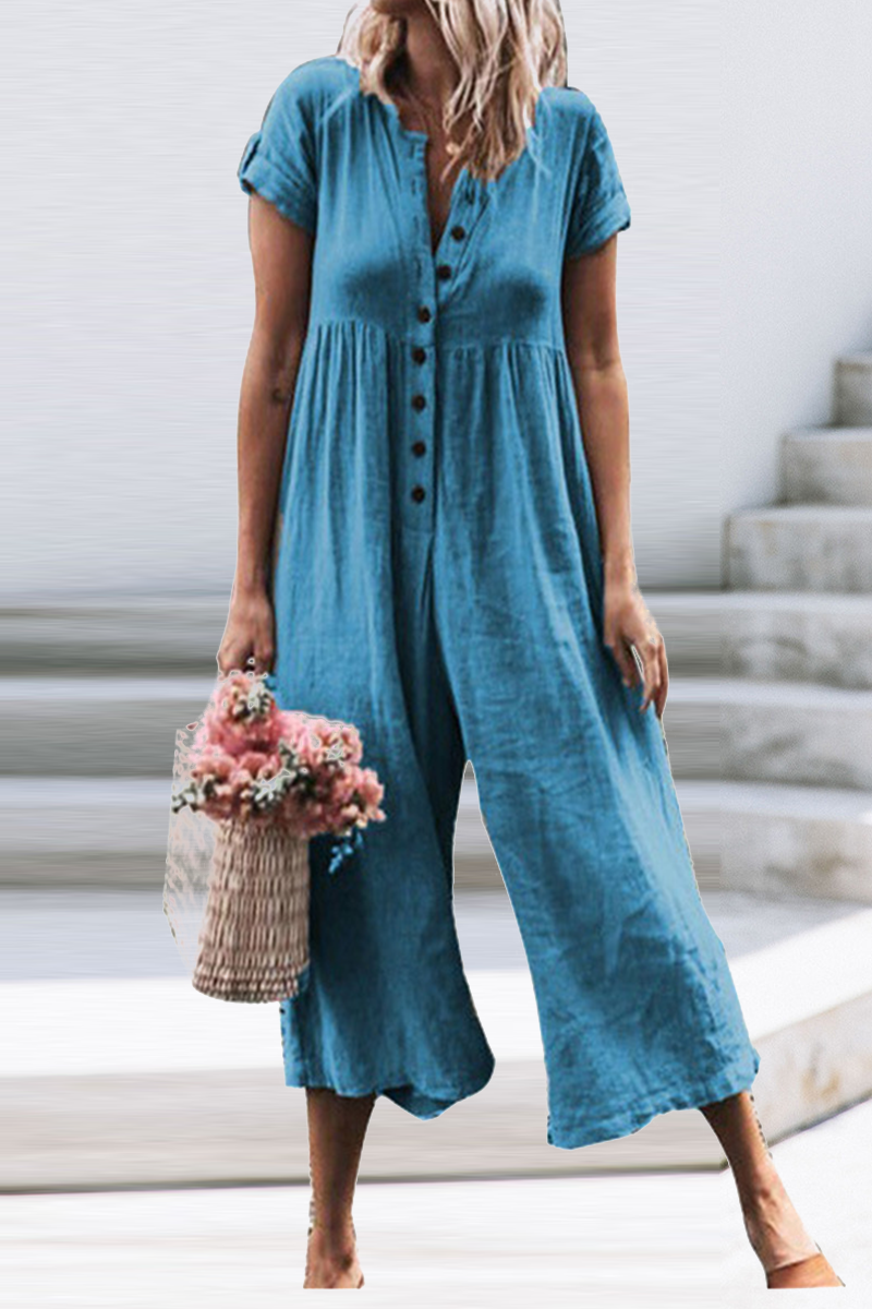 LD Fashion ležérnà jednobarevné rovné overaly s výstřihem do O (5 barev)