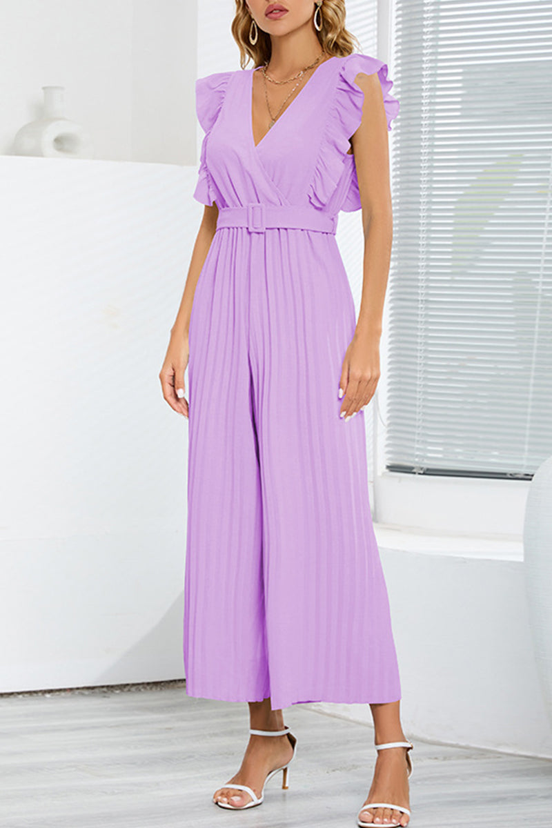 Casual simplicity solid s páskem V-neck regular overaly