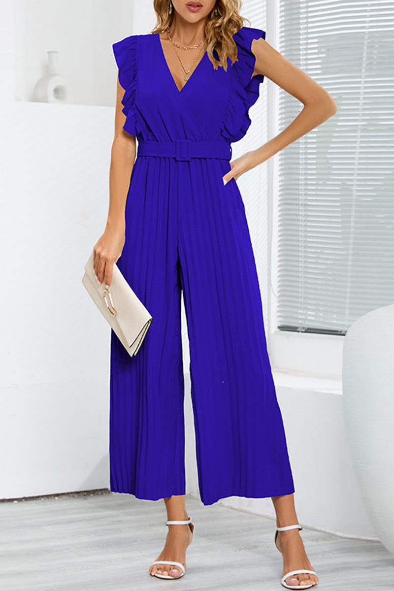 Casual simplicity solid s páskem V-neck regular overaly