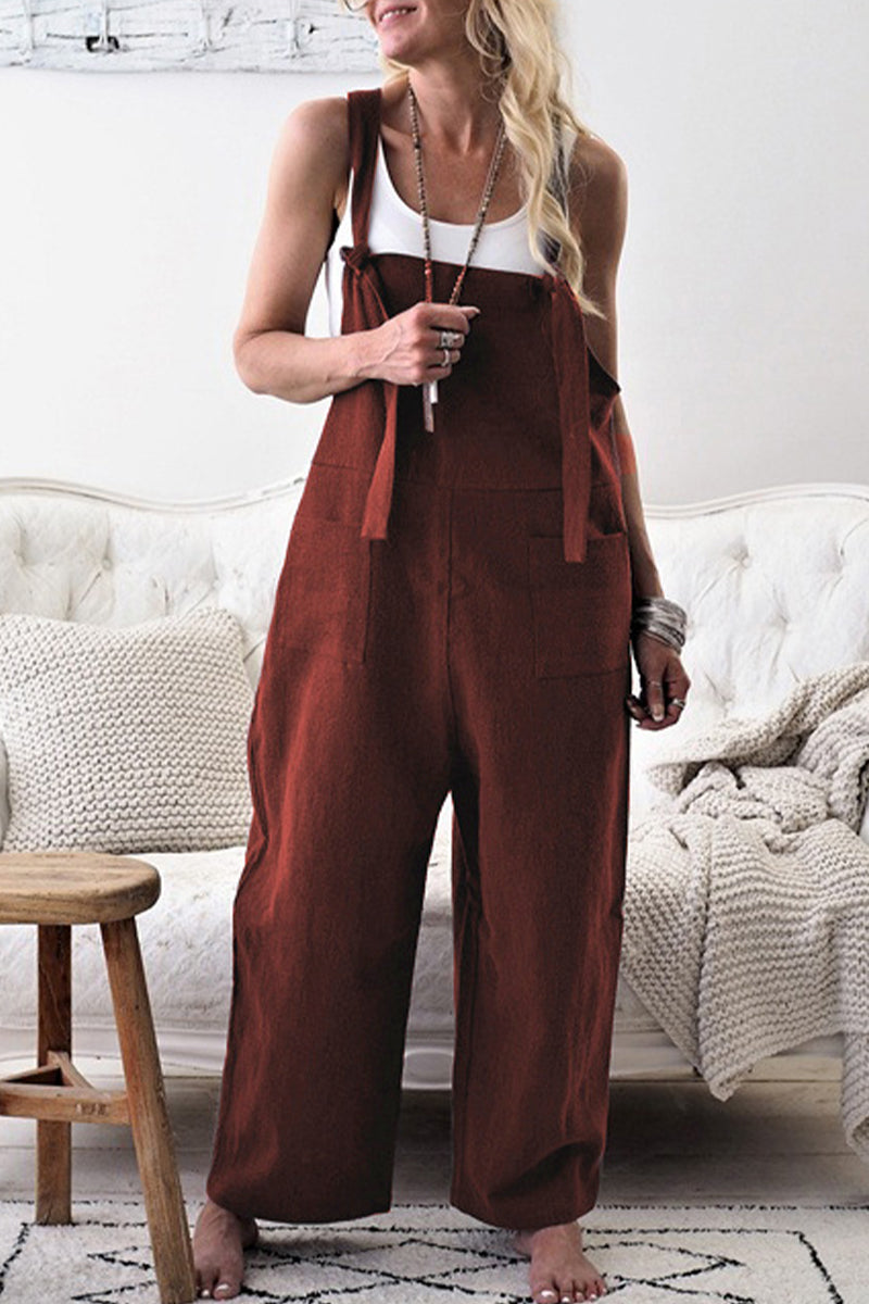 Casual Solid make old patchwork square collar loose overals (5 barev)