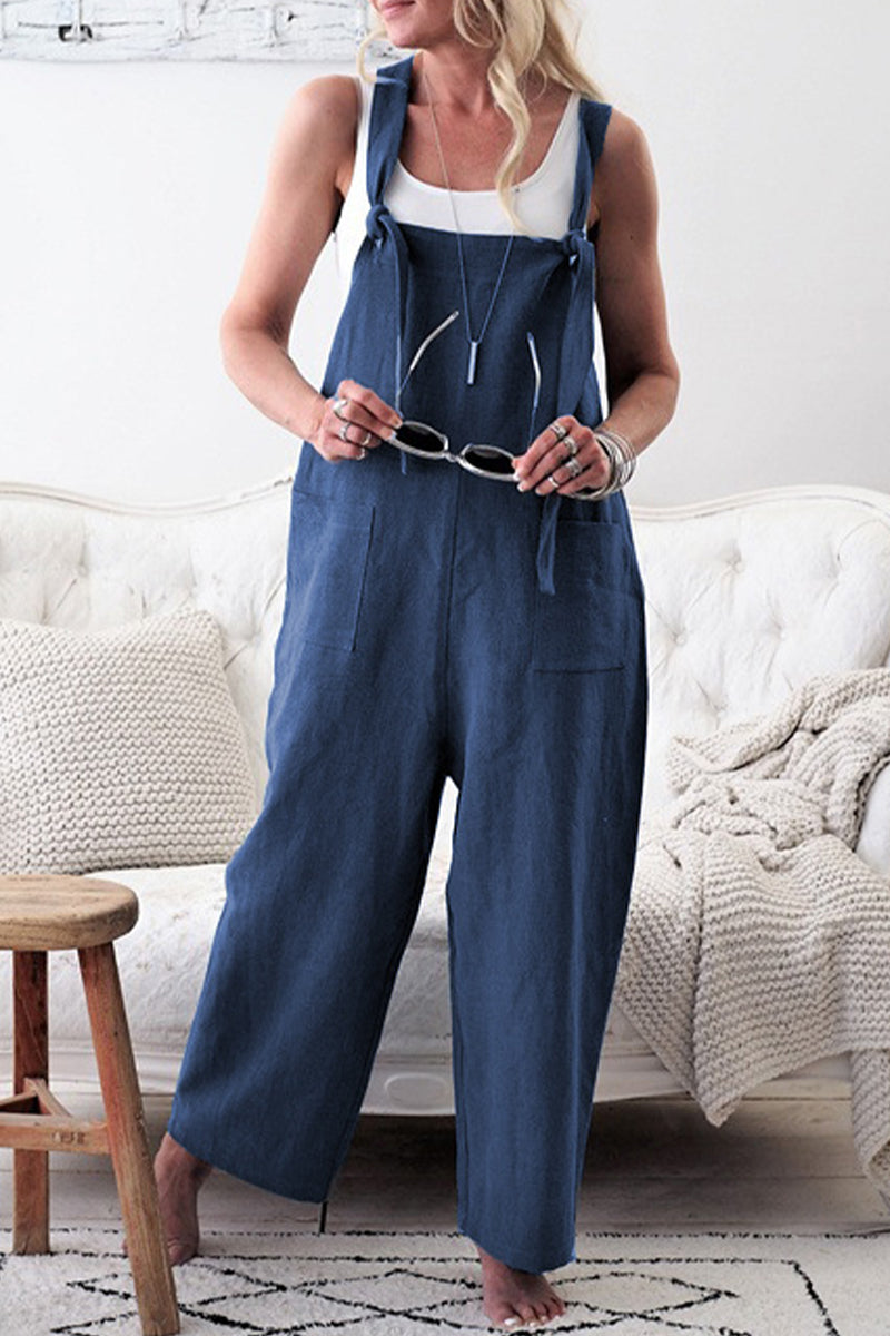 Casual Solid make old patchwork square collar loose overals (5 barev)