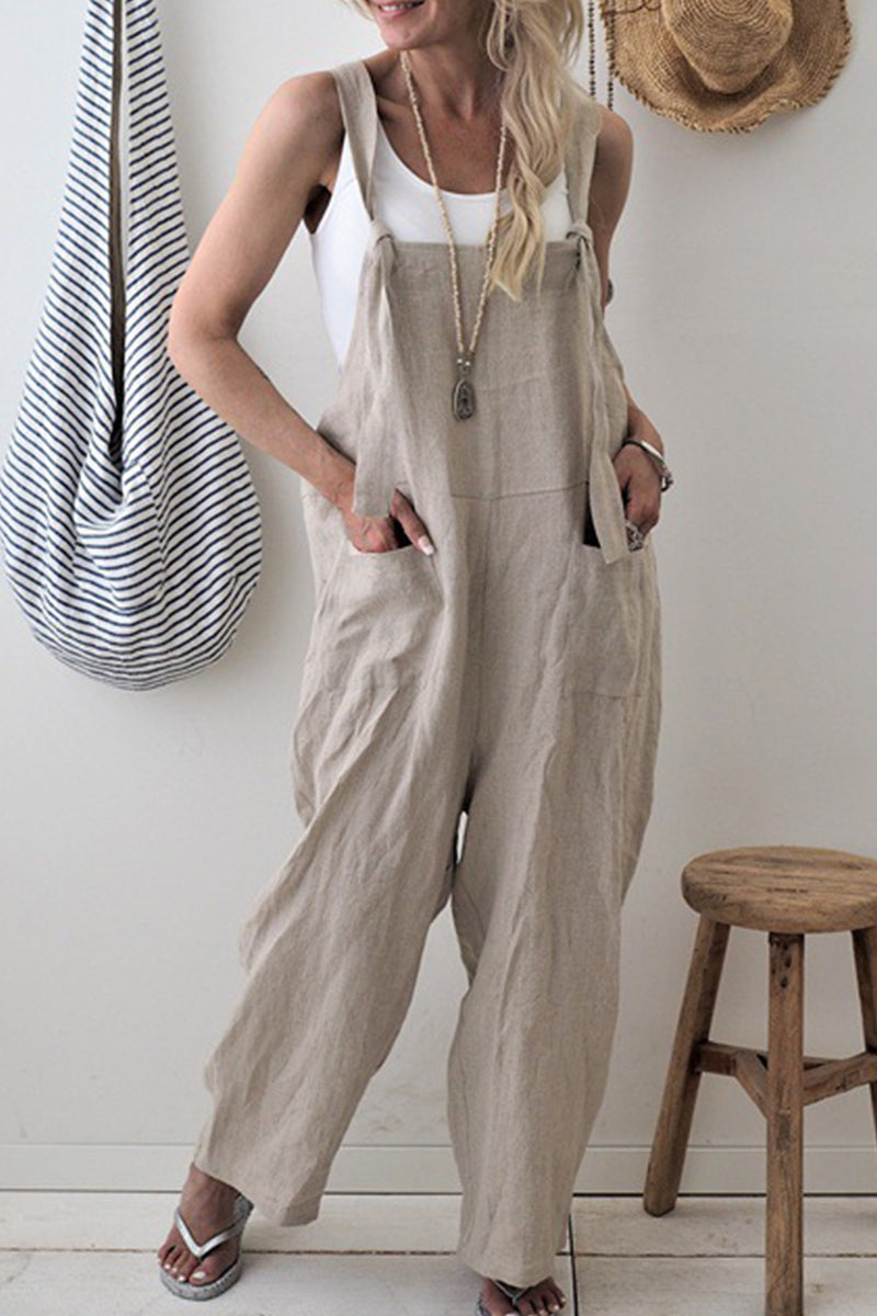 Casual Solid make old patchwork square collar loose overals (5 barev)