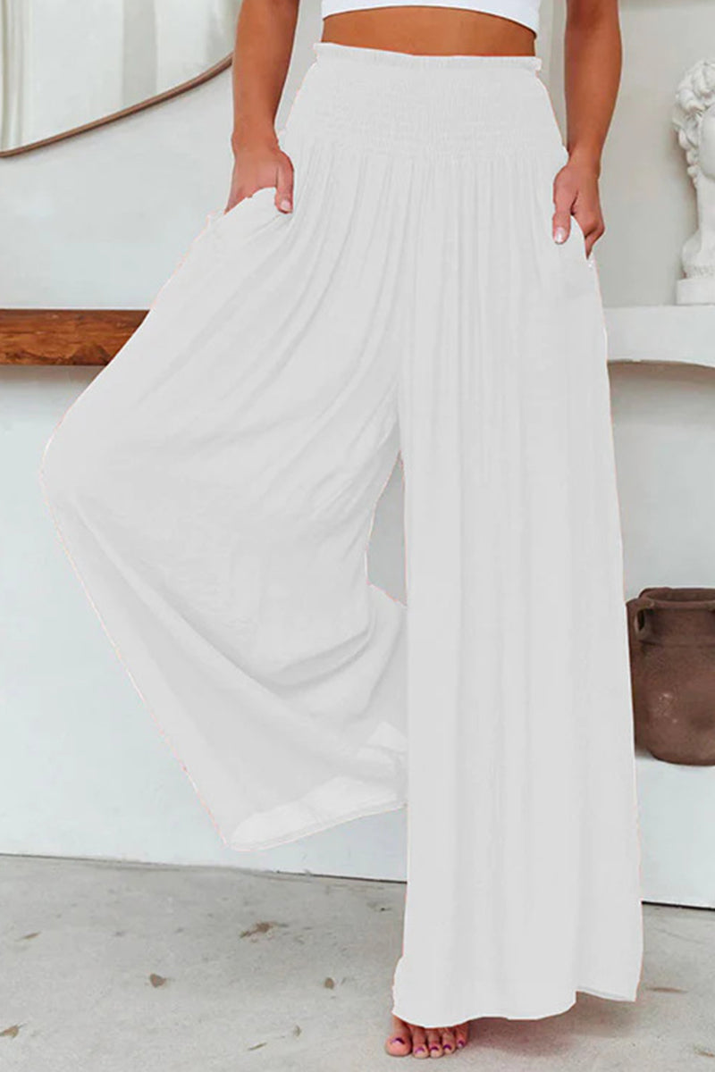 Casual everyday solid pocket folding loose high waist wide leg jednobarevné šortky (3 barvy)