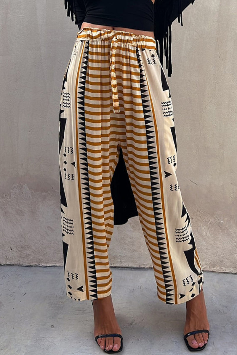 LD Geometric print Patchwork Loose Mid Waist Harlan Patchwork kalhoty