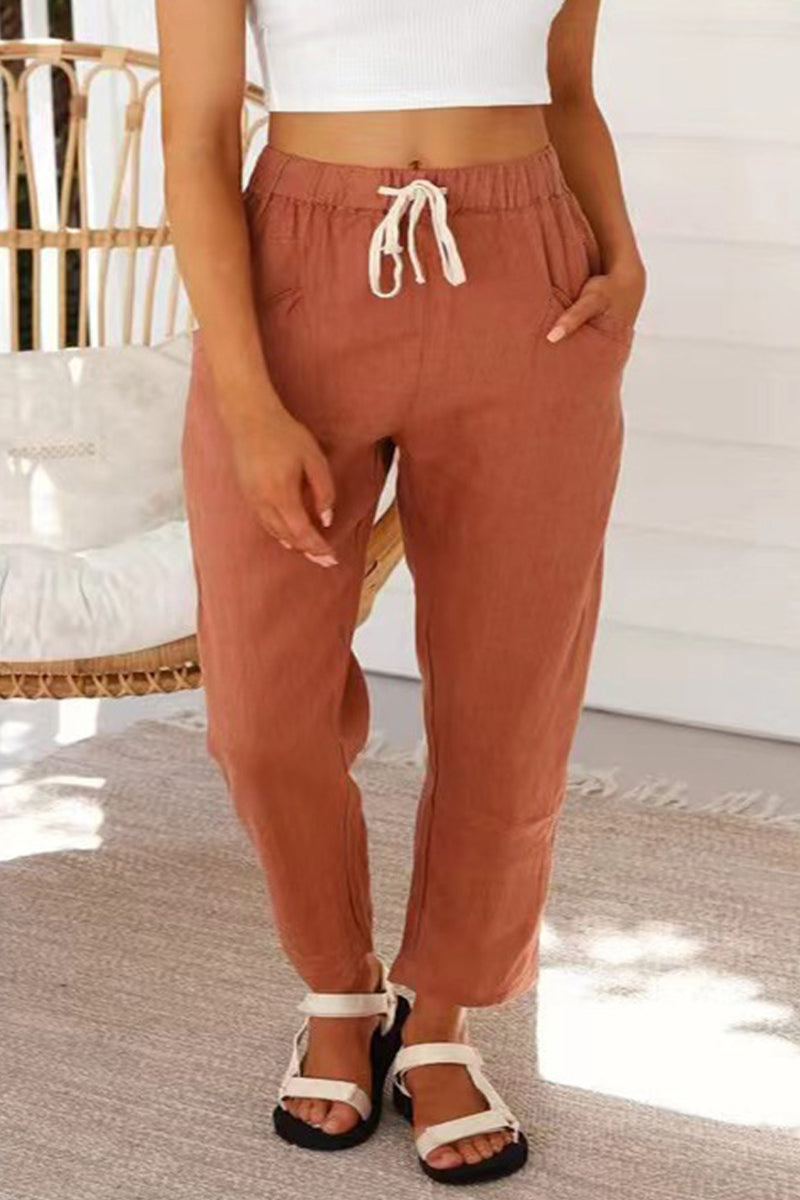 Casual Simplicity Solid Bag Frenulum Loose High Waist Straight Solid Colour Kalhoty (5 barev)