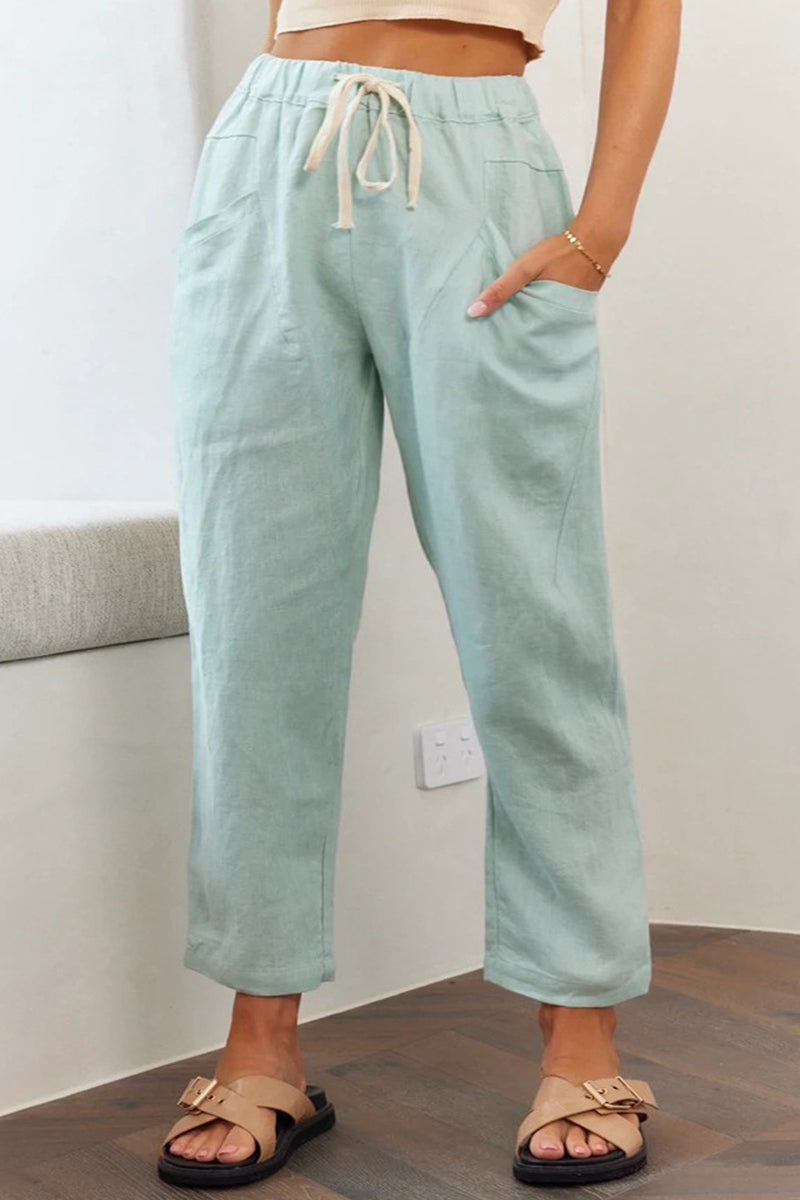 Casual Simplicity Solid Bag Frenulum Loose High Waist Straight Solid Colour Kalhoty (5 barev)