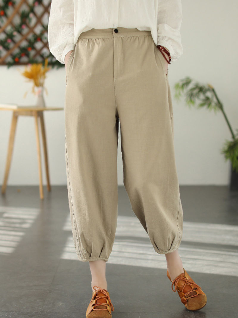 LD Fashion ležérní elastické kalhoty s volným pasem a dlouhými harémovými nohavicemi
