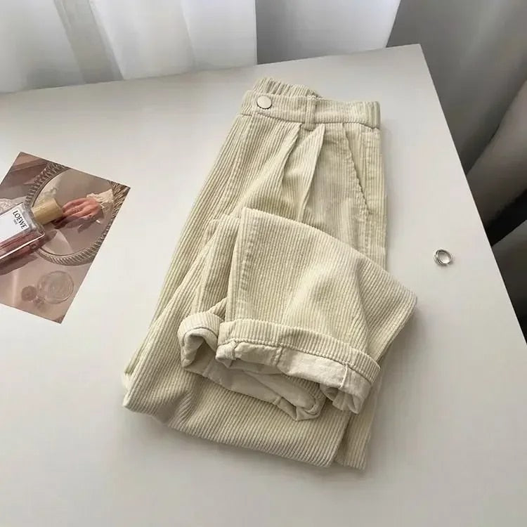 Retro manšestrové kalhoty s vysokým pasem pro ženy