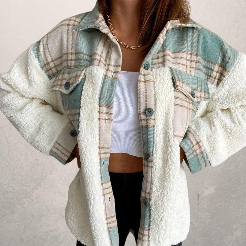 Aliza Coat | Ležérní kostkovaný fleecový kabát na knoflíky