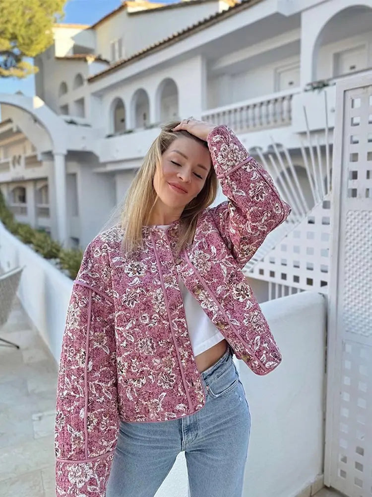 Graciela | Prošívaná dámská bunda s květinovým potiskem, elegantní a pohodlná