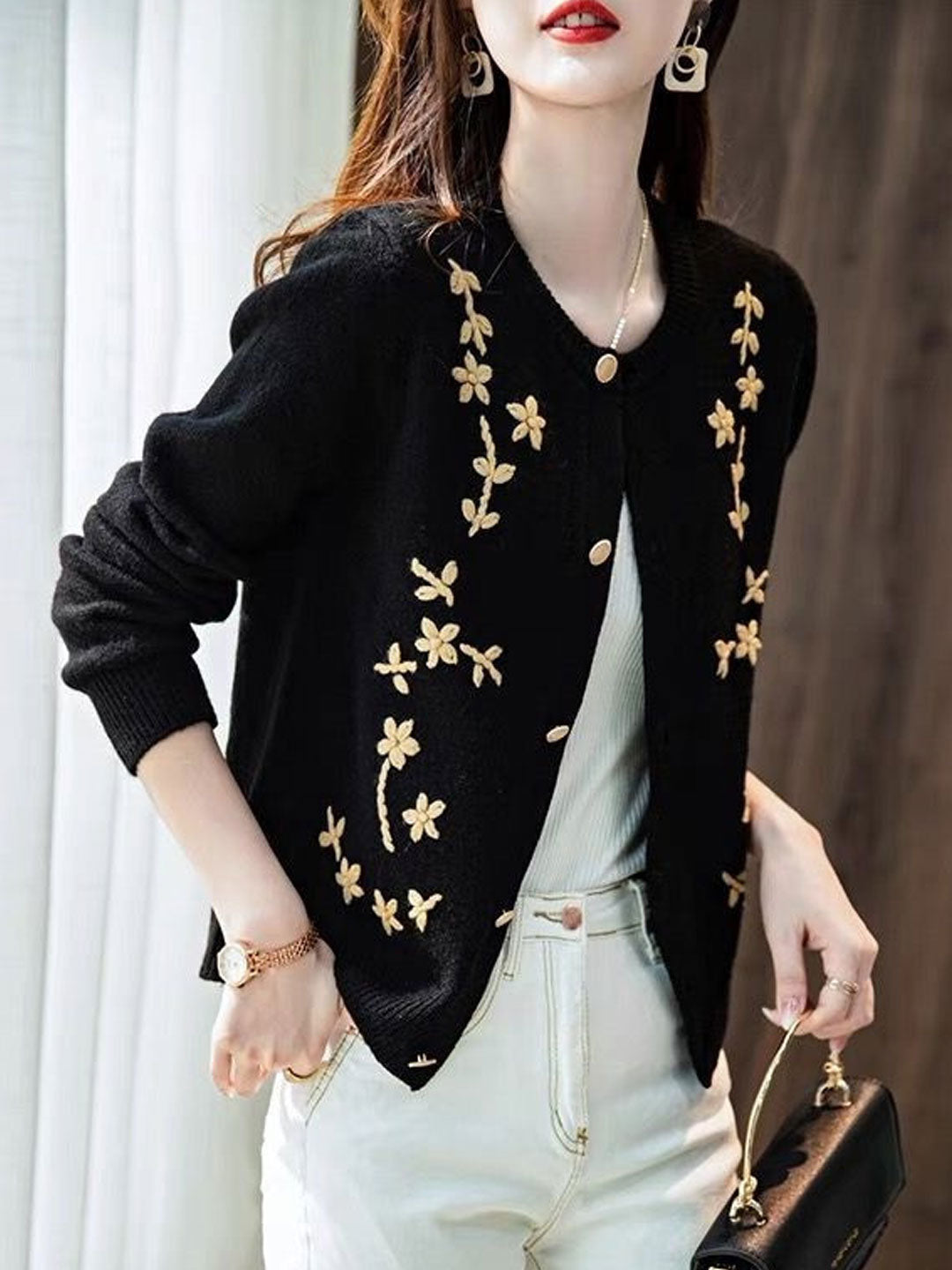 Vesta Fyla | Bloemen Geborduurd Gebreid Vest