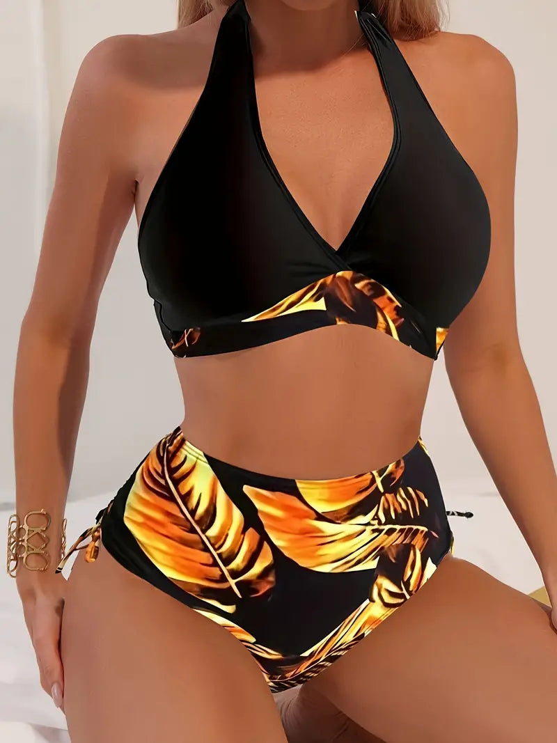 Stylové bikiny do půl těla s potiskem tropických listů