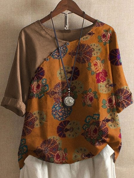 Vanessa | Květinový vzor Košile s krátkým rukávem v boho stylu