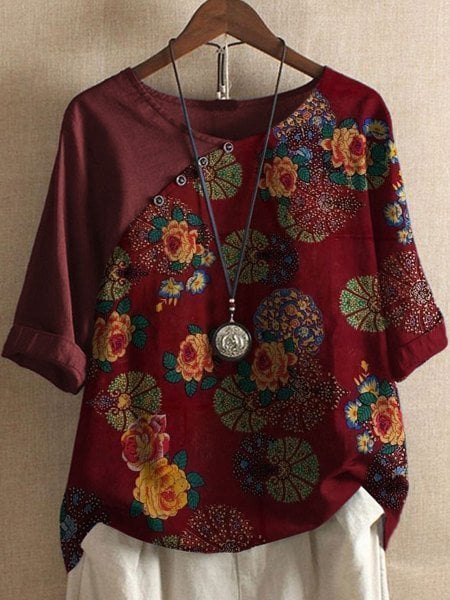 Vanessa | Květinový vzor Košile s krátkým rukávem v boho stylu