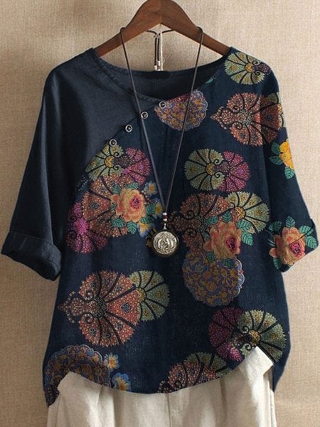 Vanessa | Květinový vzor Košile s krátkým rukávem v boho stylu