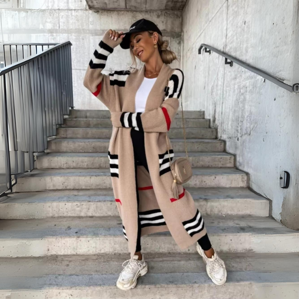 Alina - Elegantní dlouhý pruhovaný svetr