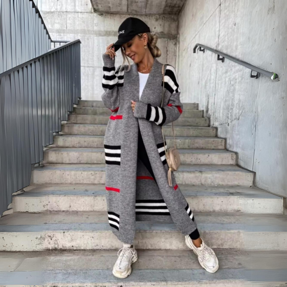 Alina - Elegantní dlouhý pruhovaný svetr