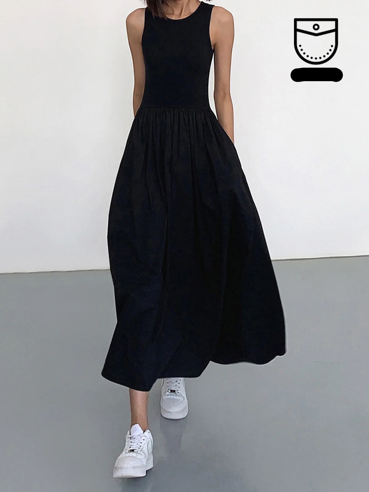 Dlouhé šaty bez rukávů s kulatým výstřihem pro uvolněný styling