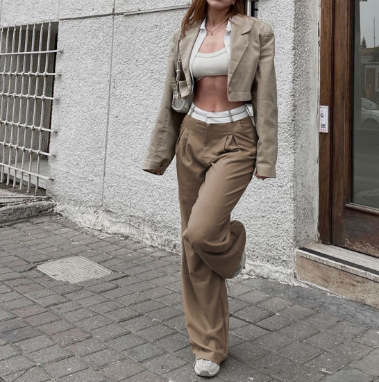 Kalhoty rovného střihu s vysokým pasem Fashion