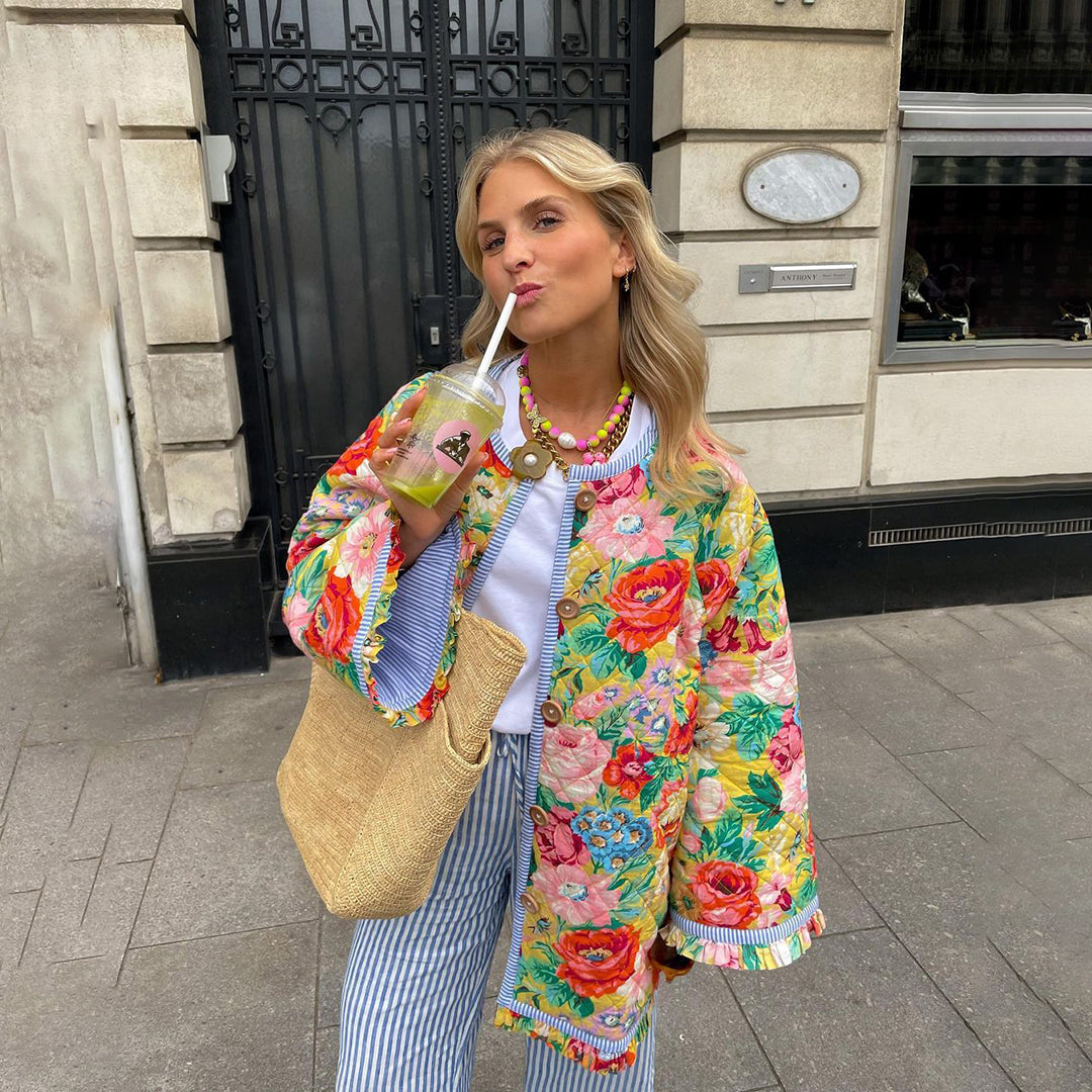 Graciela | Prošívaná dámská bunda s květinovým potiskem, elegantní a pohodlná