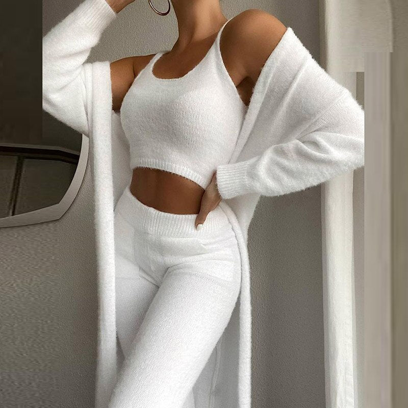 Třídílná sada oblečení na spaní Scoop Neck Crop Tops | Dámská pyžamová souprava na volný čas