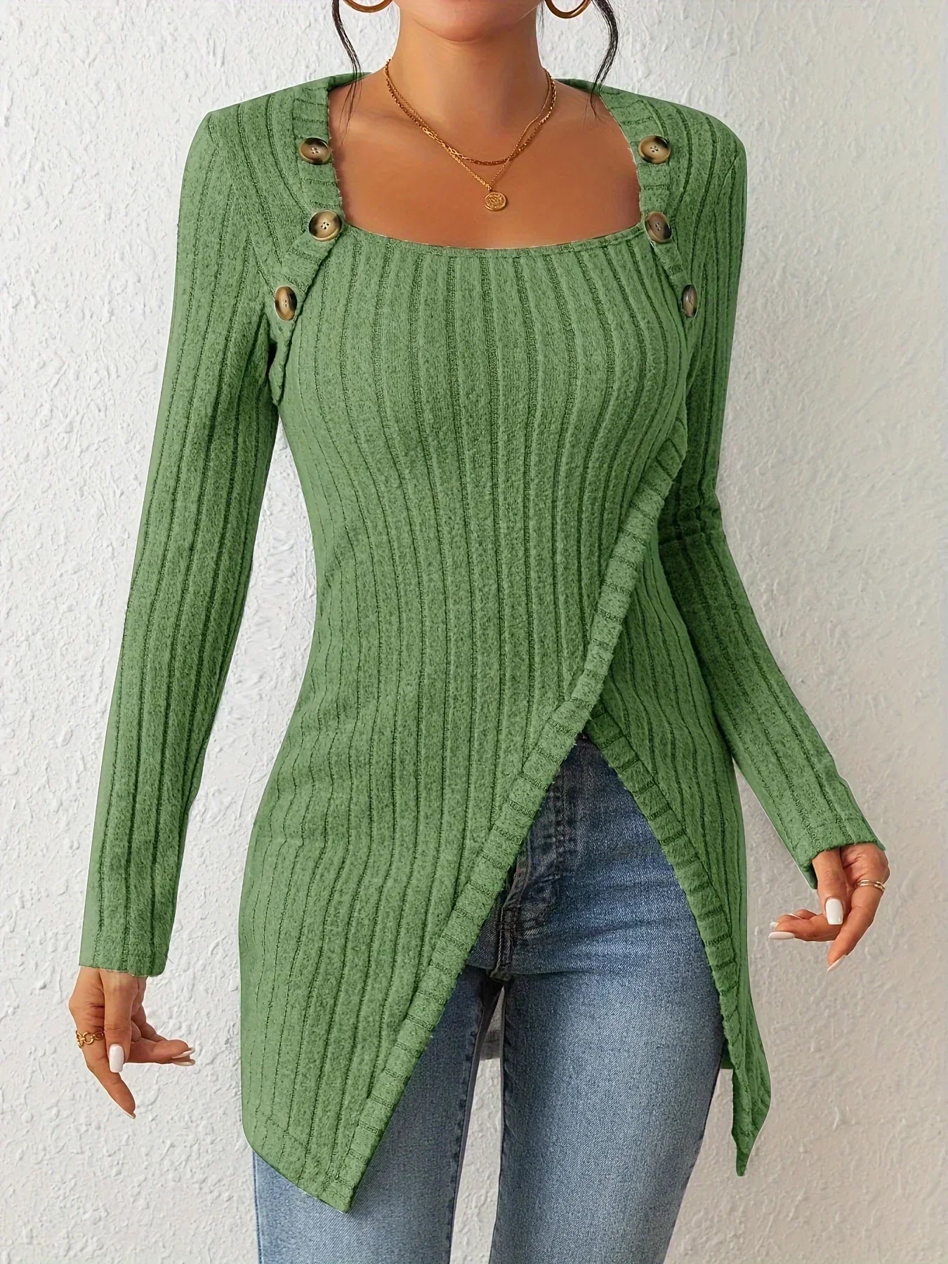 Janeth - Stylový a pohodlný podzimní top s hravými knoflíky pro ženy