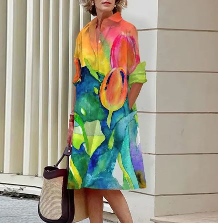 Jandy -Elegantní šaty s nařaseným květinovým vzorem