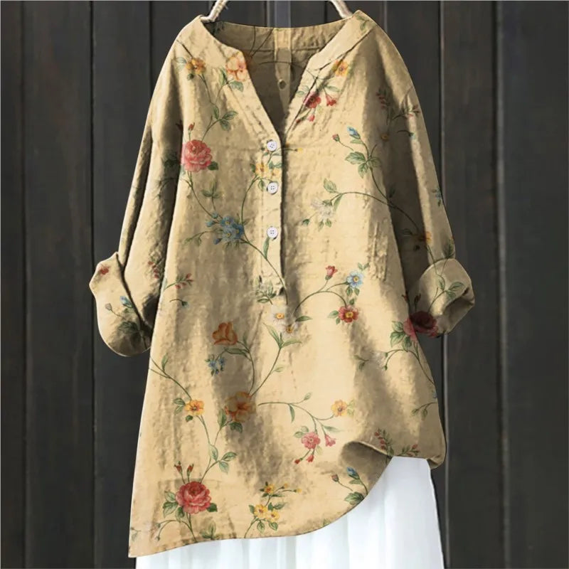 Woubina Halenka | Dámské květinové Button-Up dlouhý rukáv Top