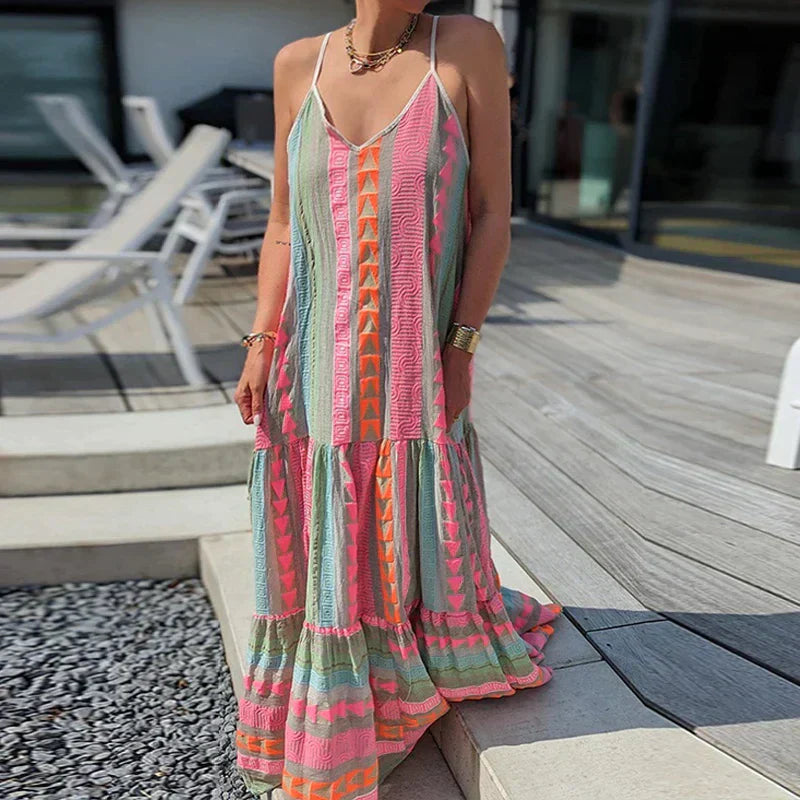 Debbie - Elegantní šaty bez rukávů s volánky a ležérním potiskem