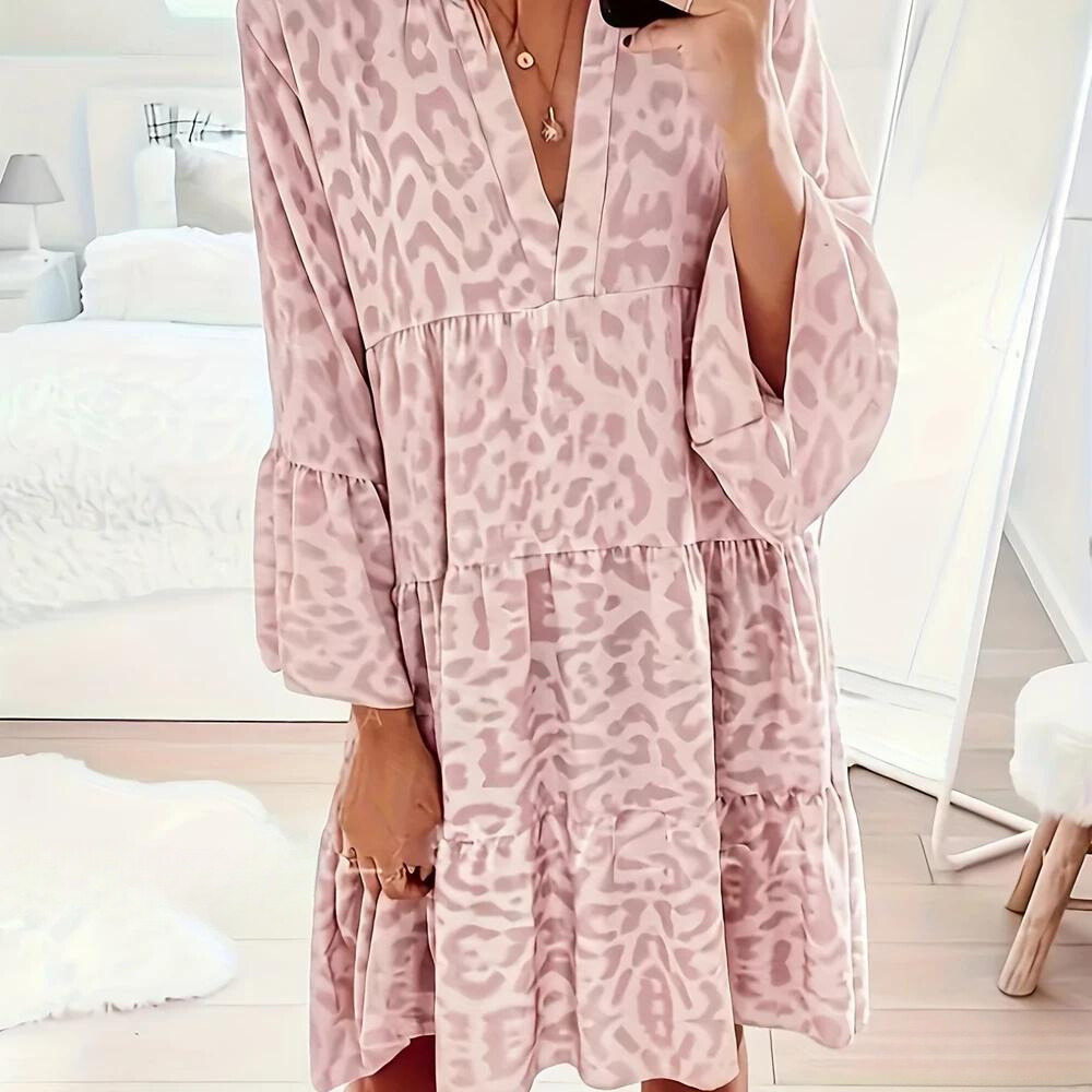 Salem - Boho šaty s leopardím potiskem pro ženy, velká velikost
