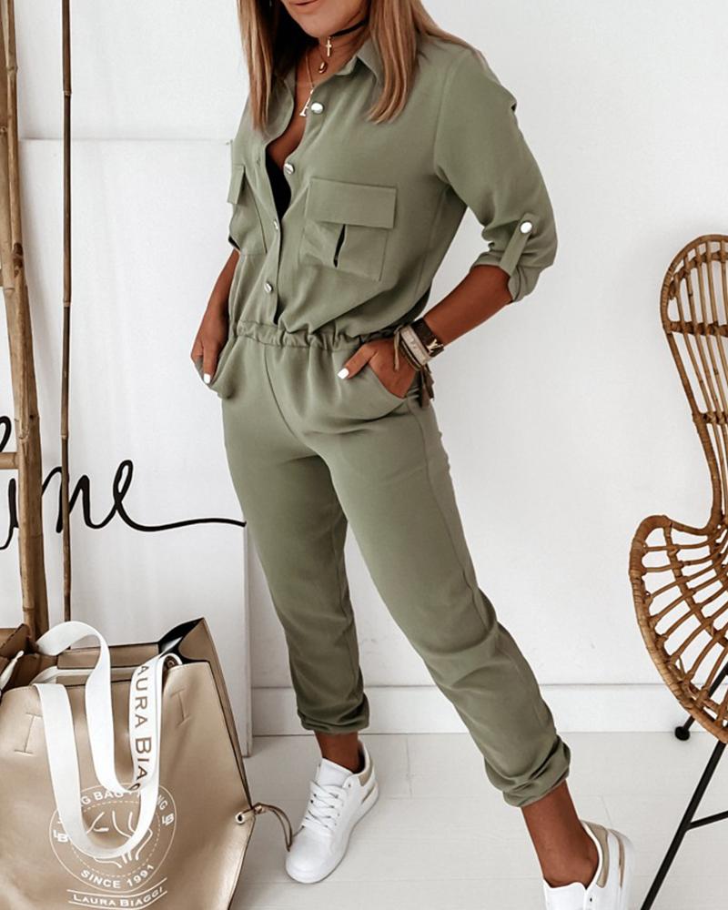 Elegantní kombinéza s dlouhými rukávy a elastickým pasem | Ležérní kancelářský styl