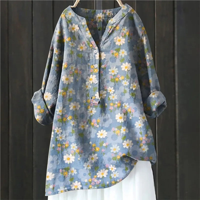 Woubina Halenka | Dámské květinové Button-Up dlouhý rukáv Top