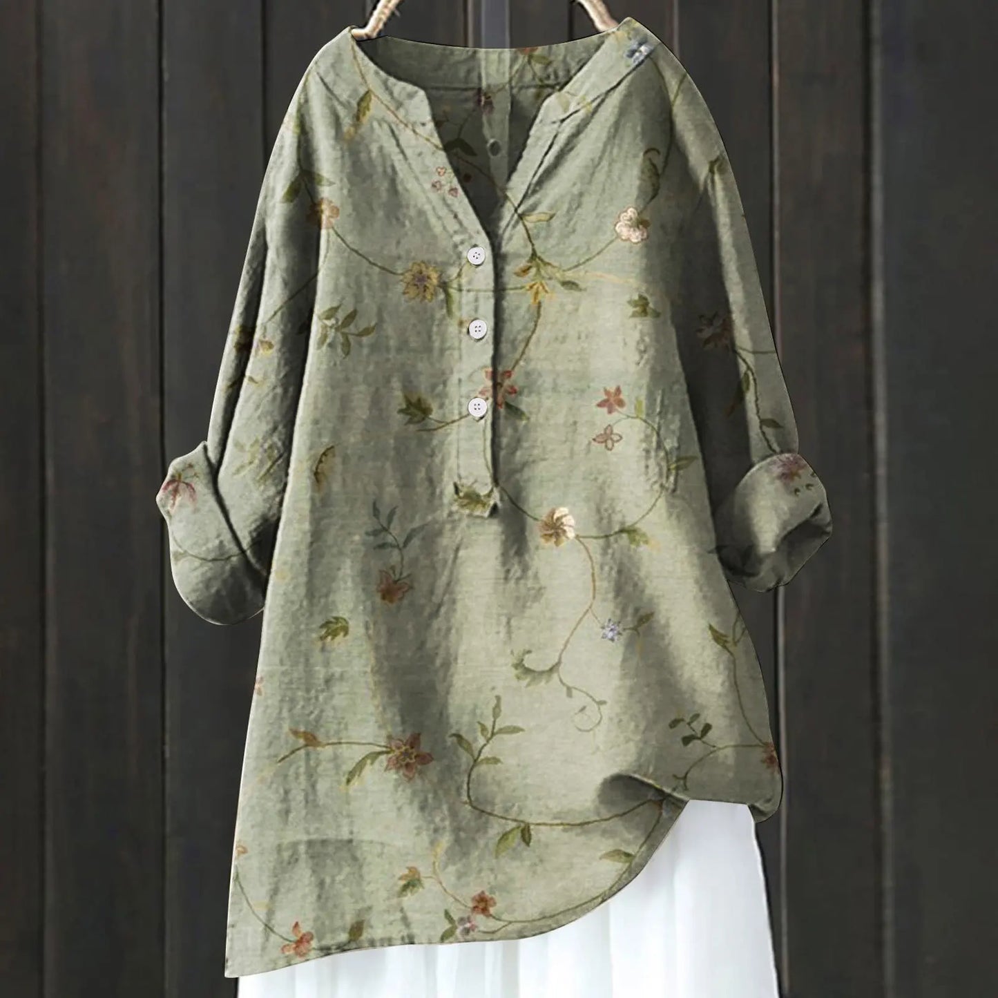 Woubina Halenka | Dámské květinové Button-Up dlouhý rukáv Top