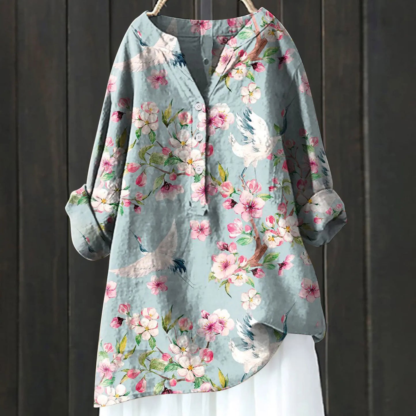 Woubina Halenka | Dámské květinové Button-Up dlouhý rukáv Top