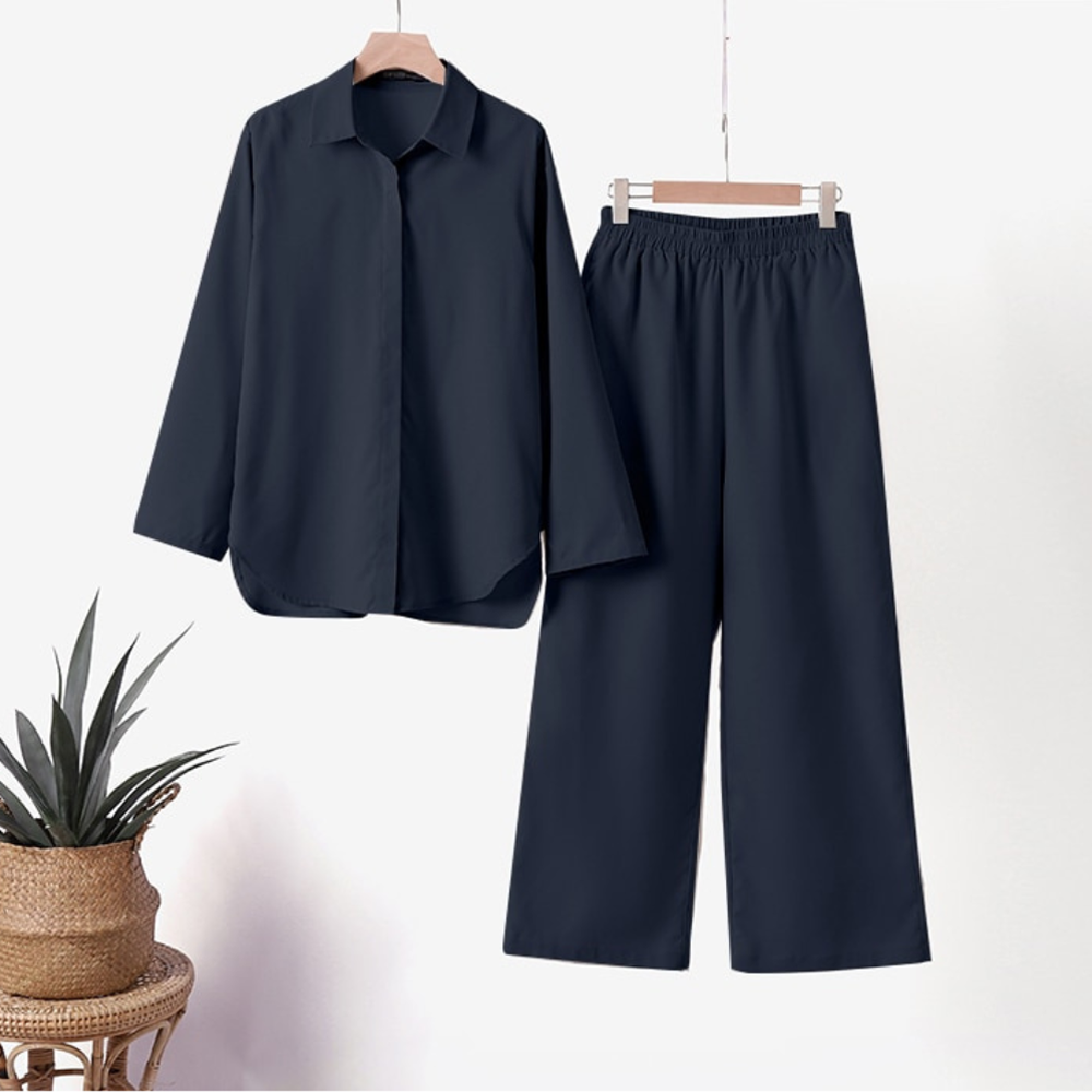 Daria - Trendy Effen Overhemd-set voor Vrouwen
