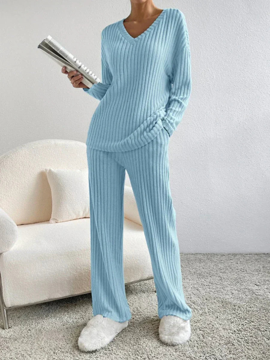 Shanna Fashion - Elegantní a stylové podzimní žebrované dámské oblečení s výstřihem do V