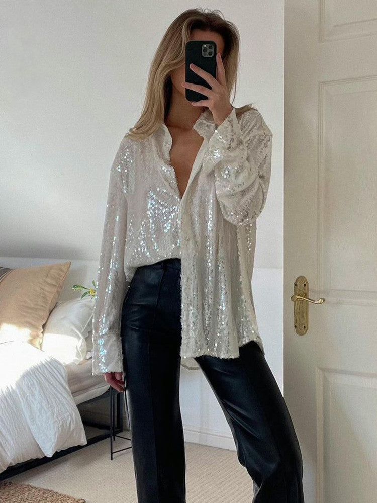 Trista Shirt | Oversized Sparkling Shirt