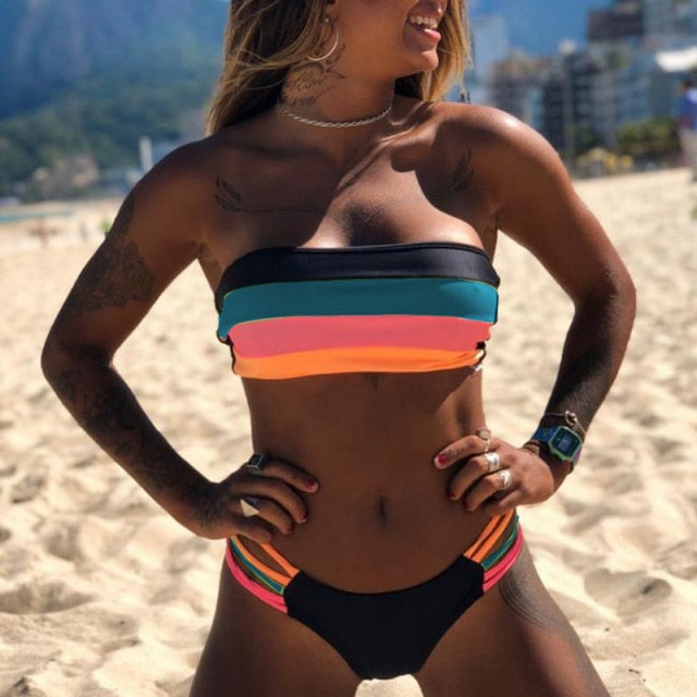 AquaLivv - Pruhované bandeau bikiny