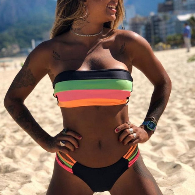 AquaLivv - Pruhované bandeau bikiny