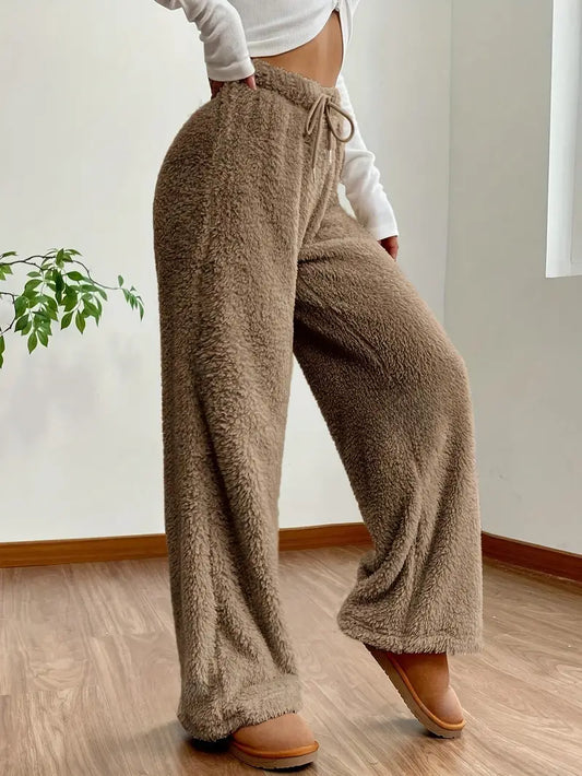 Isadora - Khaki kalhoty se širokými nohavicemi a šňůrkou na stažení pro ženy