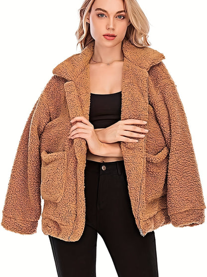 Yessenia - stylový plyšový kabát na zip