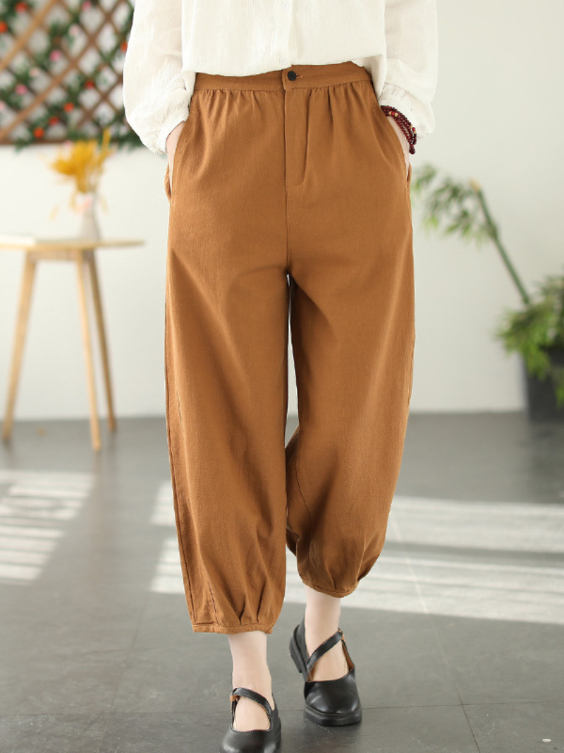 LD Fashion ležérní elastické kalhoty s volným pasem a dlouhými harémovými nohavicemi