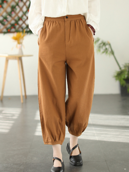 LD Fashion ležérní elastické kalhoty s volným pasem a dlouhými harémovými nohavicemi