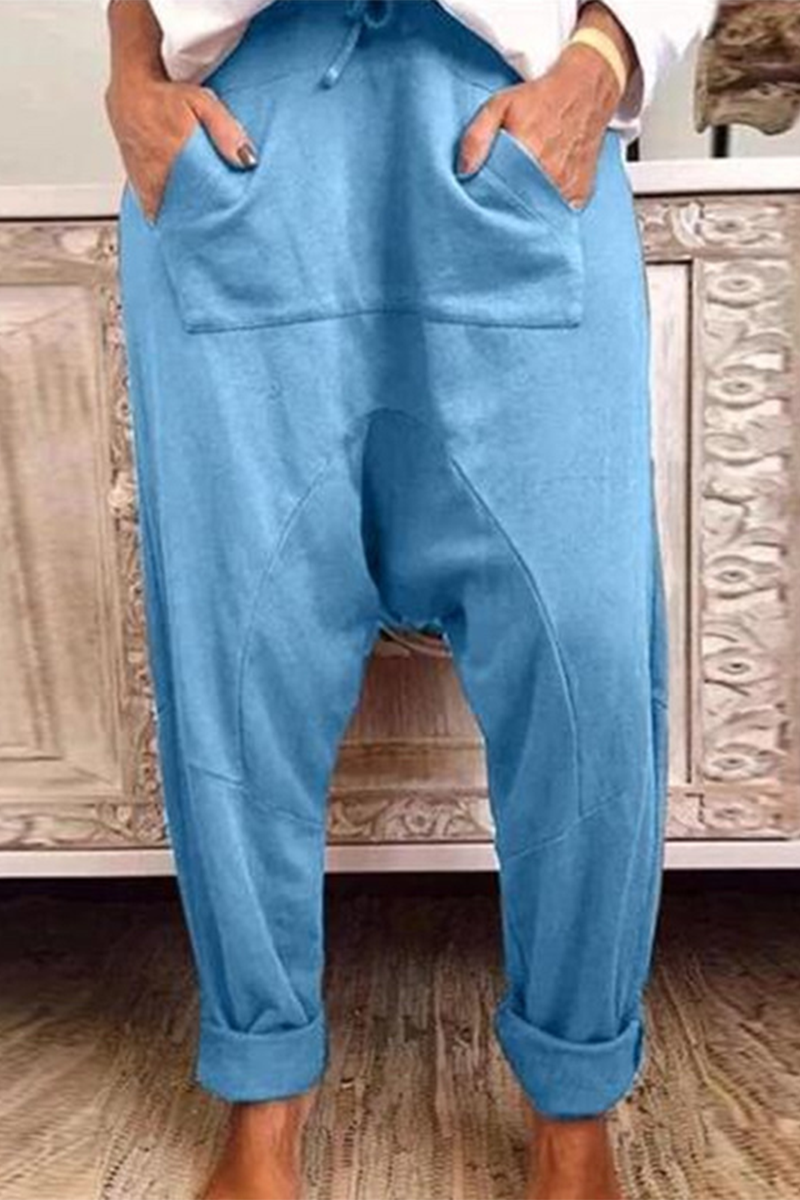 Casual Solid Draw String Bag Loose Harlan Jednobarevné kalhoty (4 barvy)