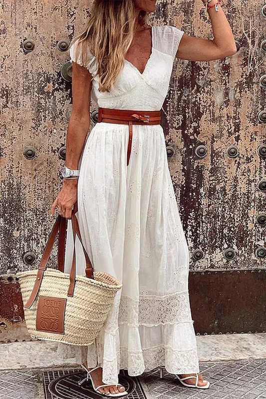 Casual Solid Patchwork V-Neck Waist Sukně šaty