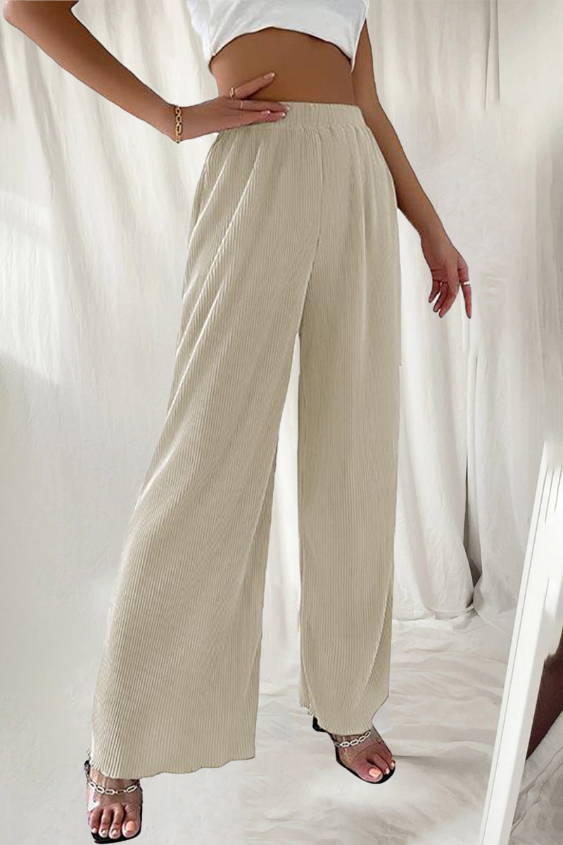 LD Casual Simplicity Solid Pleat Loose High Waist Wide Pipe Jednobarevné kalhoty (7 barev)