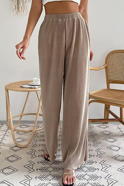 LD Casual Simplicity Solid Pleat Loose High Waist Wide Pipe Jednobarevné kalhoty (7 barev)